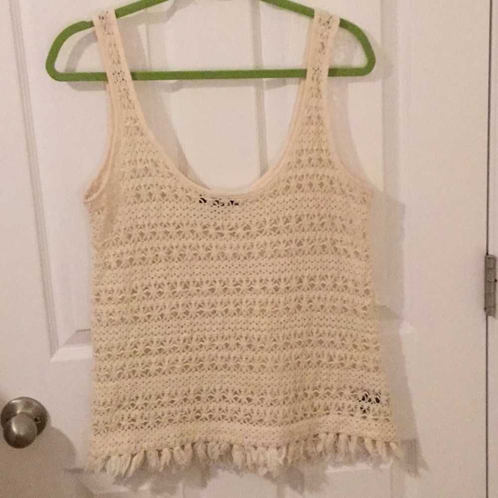 Anthropologie Cream Crocheted Tank Top